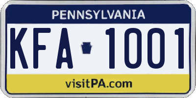 PA license plate KFA1001