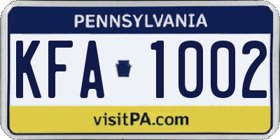 PA license plate KFA1002
