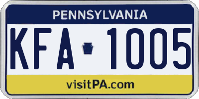 PA license plate KFA1005