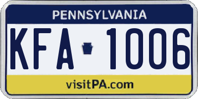 PA license plate KFA1006