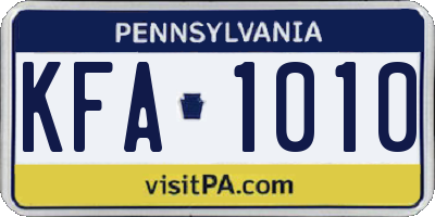 PA license plate KFA1010