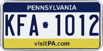 PA license plate KFA1012
