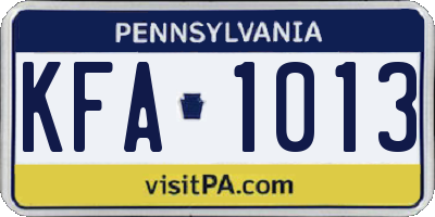 PA license plate KFA1013