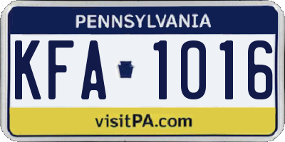 PA license plate KFA1016