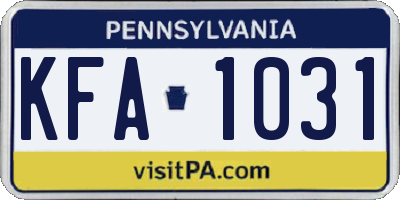 PA license plate KFA1031