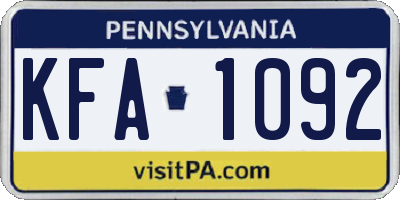 PA license plate KFA1092