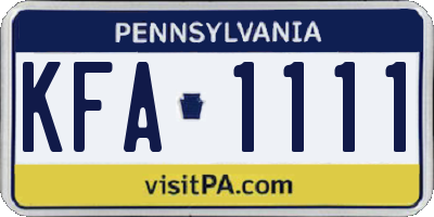 PA license plate KFA1111