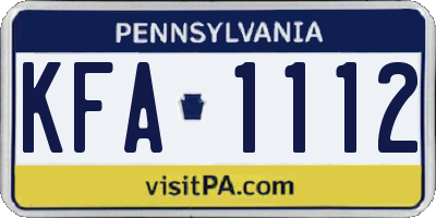 PA license plate KFA1112