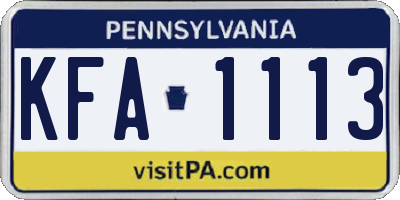 PA license plate KFA1113
