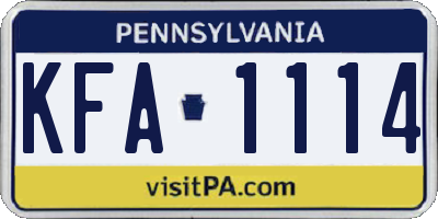 PA license plate KFA1114