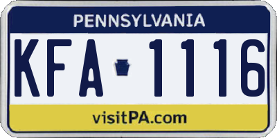 PA license plate KFA1116