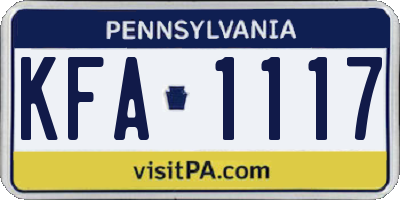 PA license plate KFA1117