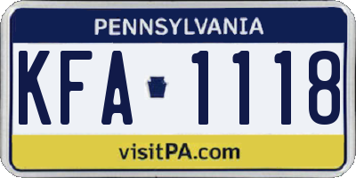 PA license plate KFA1118