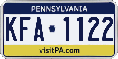 PA license plate KFA1122