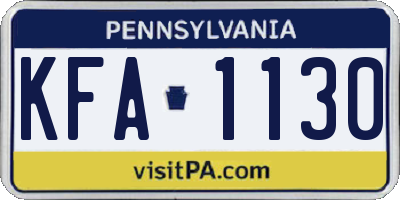 PA license plate KFA1130