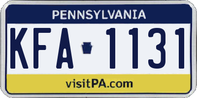 PA license plate KFA1131