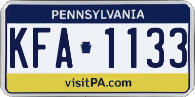 PA license plate KFA1133