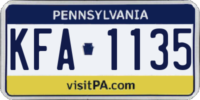 PA license plate KFA1135