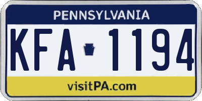 PA license plate KFA1194