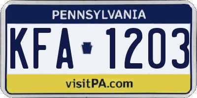 PA license plate KFA1203