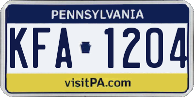 PA license plate KFA1204
