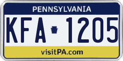 PA license plate KFA1205