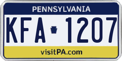 PA license plate KFA1207