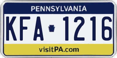 PA license plate KFA1216
