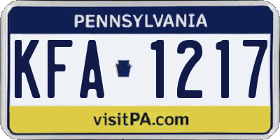PA license plate KFA1217