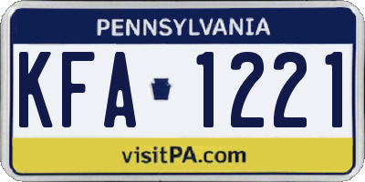 PA license plate KFA1221