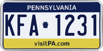 PA license plate KFA1231