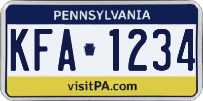PA license plate KFA1234