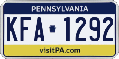PA license plate KFA1292