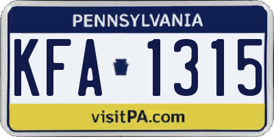 PA license plate KFA1315