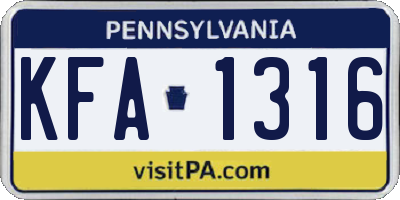 PA license plate KFA1316