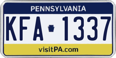 PA license plate KFA1337