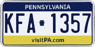 PA license plate KFA1357