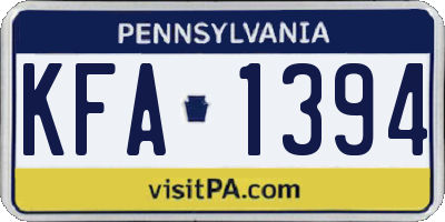 PA license plate KFA1394
