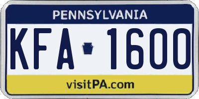 PA license plate KFA1600