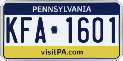 PA license plate KFA1601