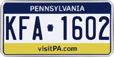 PA license plate KFA1602