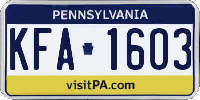 PA license plate KFA1603