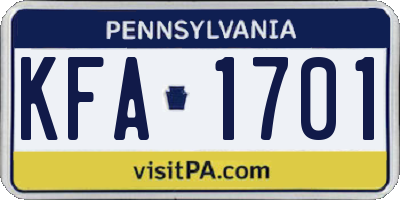 PA license plate KFA1701