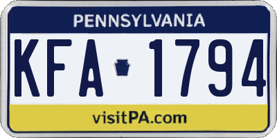 PA license plate KFA1794