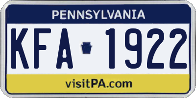 PA license plate KFA1922