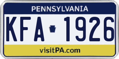 PA license plate KFA1926