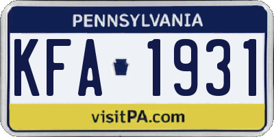 PA license plate KFA1931