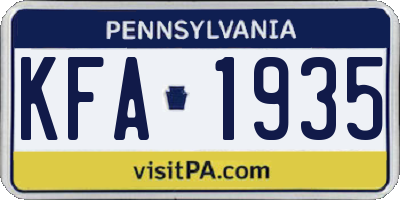 PA license plate KFA1935