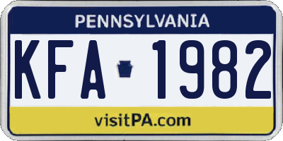 PA license plate KFA1982