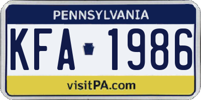 PA license plate KFA1986